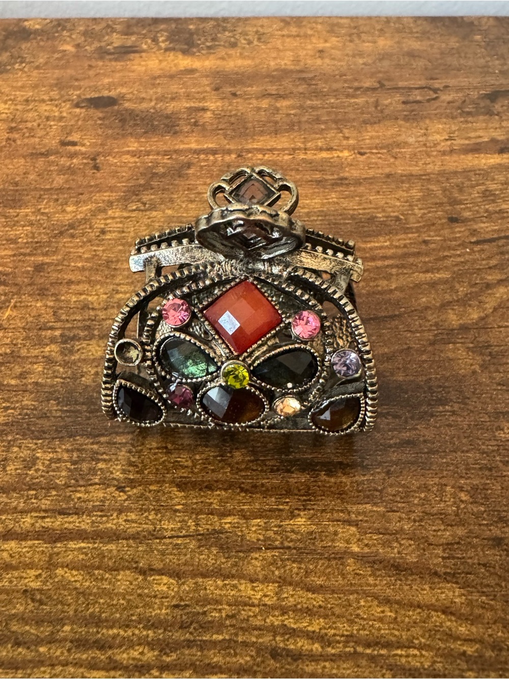 Vintage Jeweled Hair Claw Clip Multicolor Rhinestone Antique Gold Tone Boho